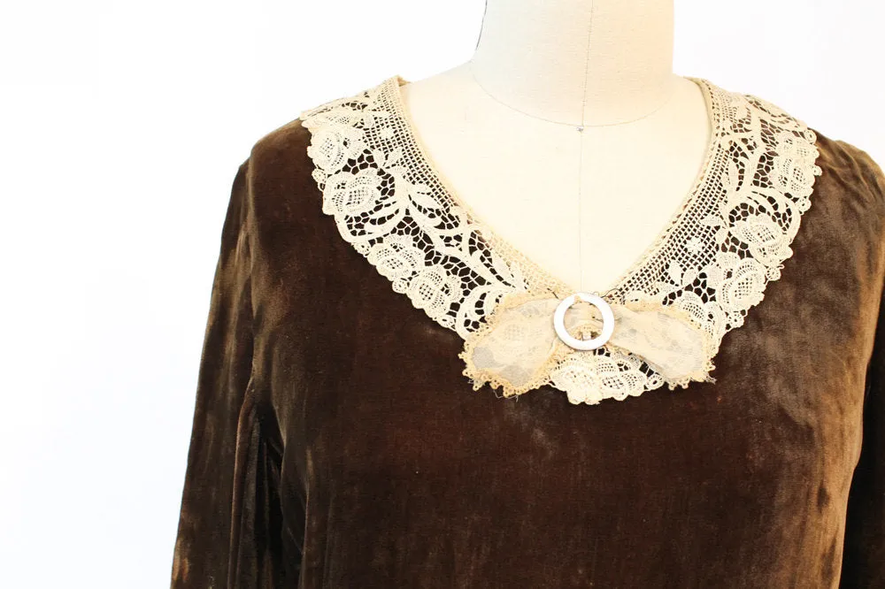 1920s CHOCOLATE silk velvet dress small | new winter