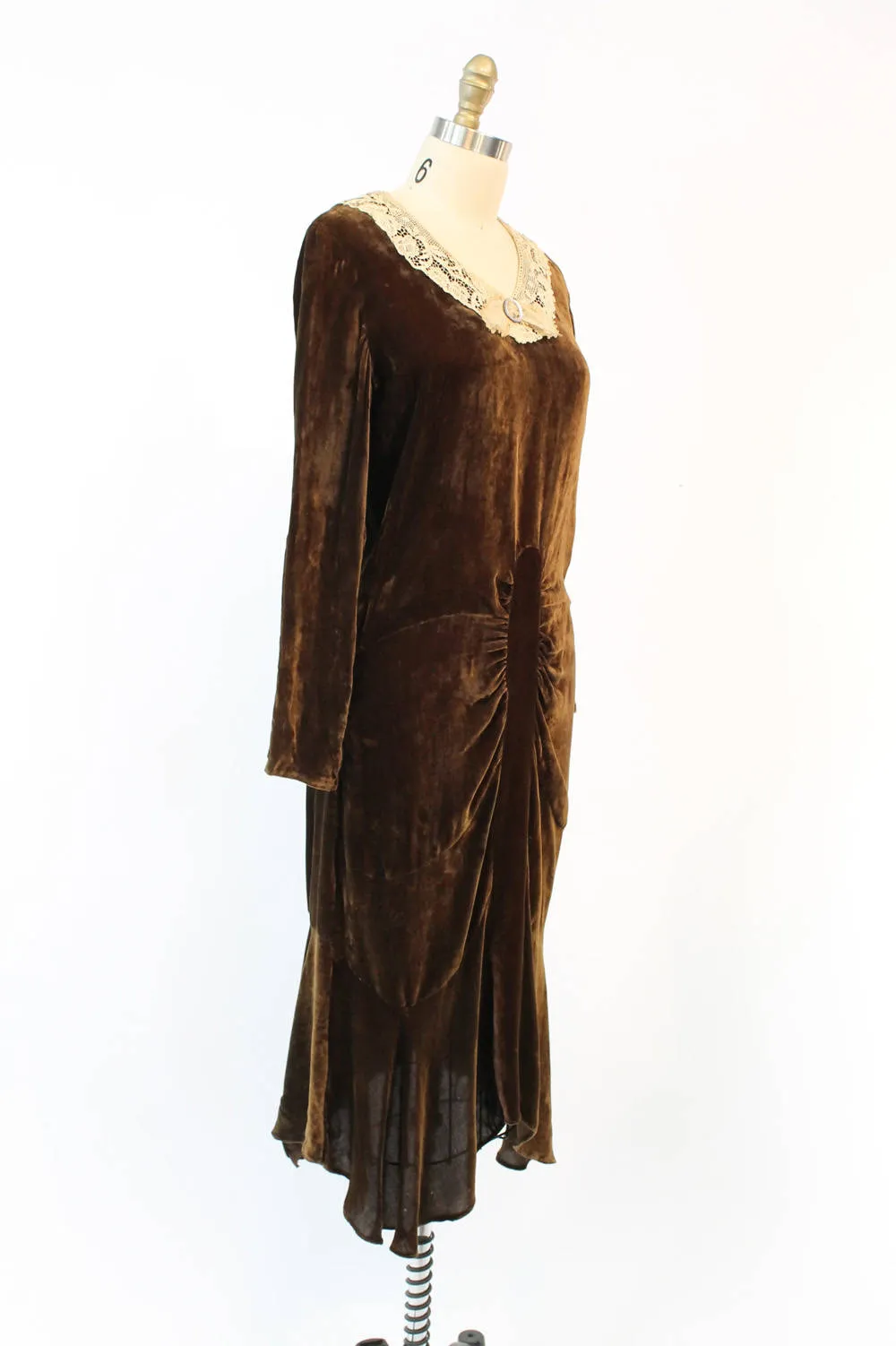 1920s CHOCOLATE silk velvet dress small | new winter