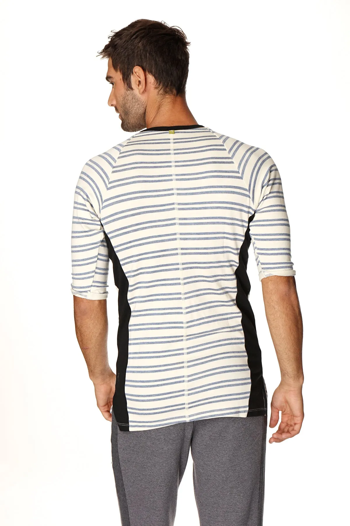 4-rth Mens Vintage-Stripe Henley Tee in French Terry Loop (Cool Blue Stripe)