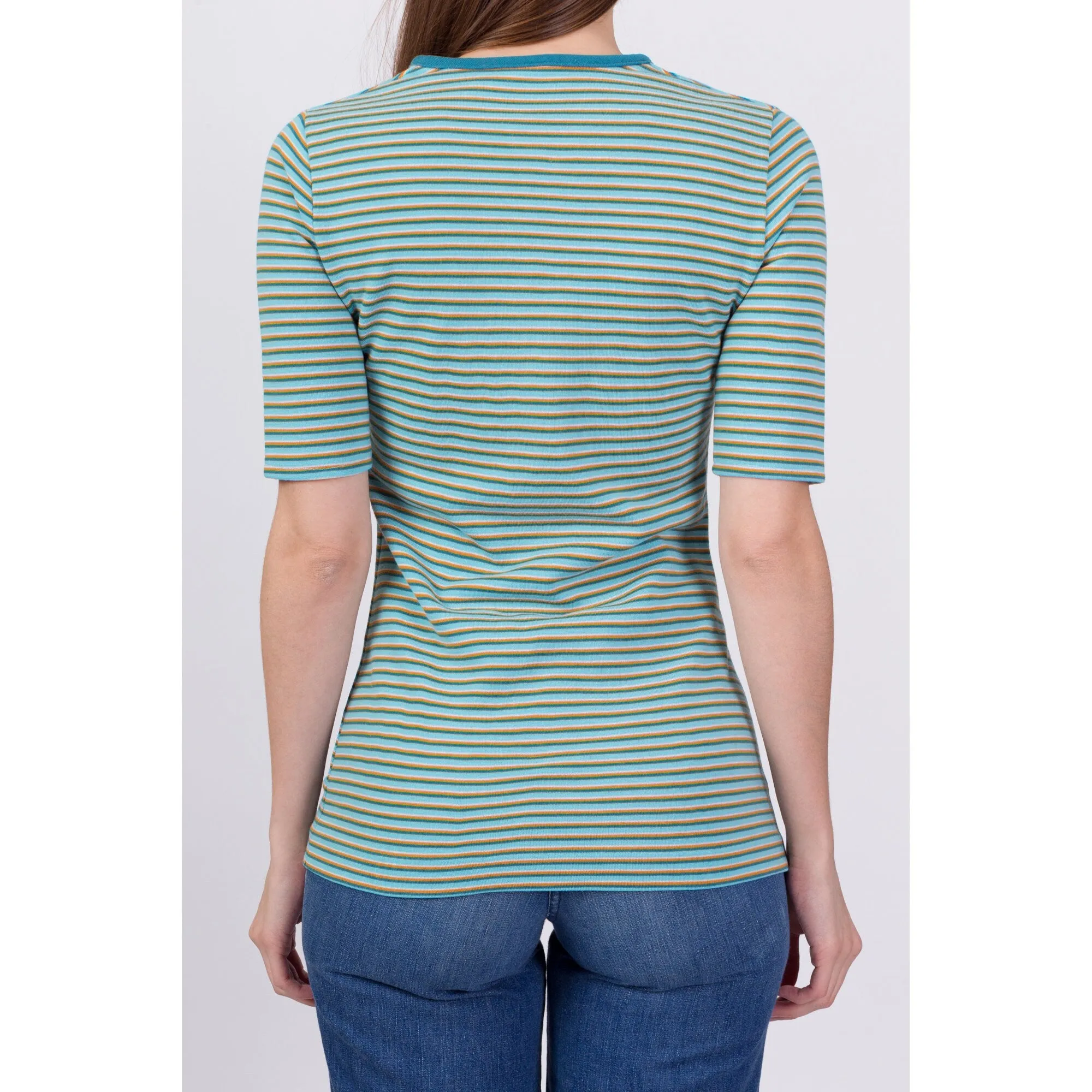 70s Retro Striped Henley Shirt - Small