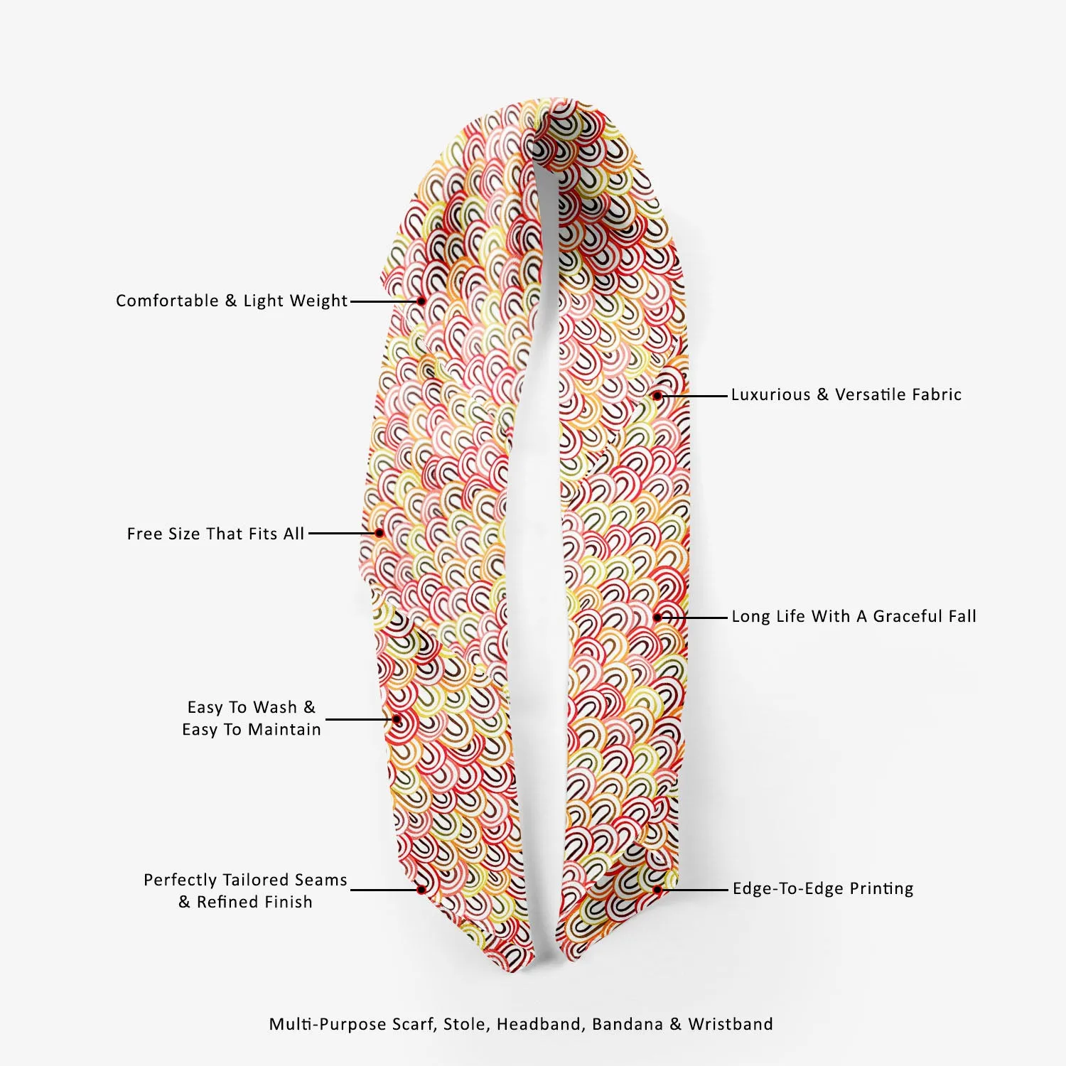 Abstract Doodles Printed Scarf | Neckwear Balaclava | Girls & Women | Soft Poly Fabric