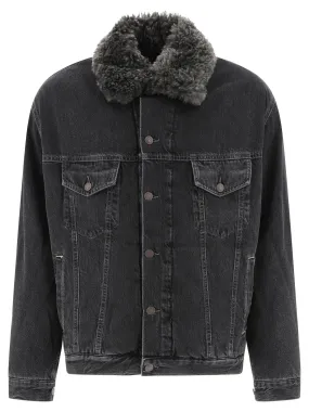 ACNE STUDIOS Chic Black Denim Jacket with Faux-Fur Collar