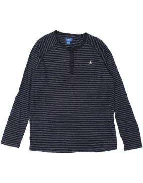 ADIDAS Mens Top Long Sleeve XL Navy Blue Striped Cotton