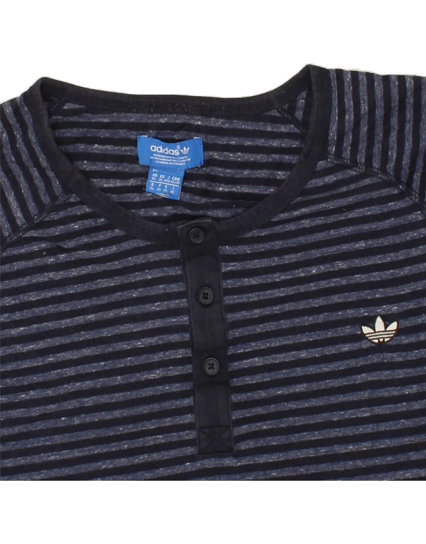 ADIDAS Mens Top Long Sleeve XL Navy Blue Striped Cotton