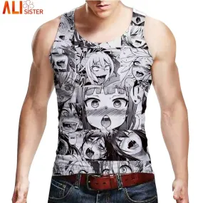 Alisister Ahegao 3D Tank Top Men Colorfully Cartoon Vest Tops Casual Sleeveless Undershirts Bodybuilding Summer Funny Tee Vest