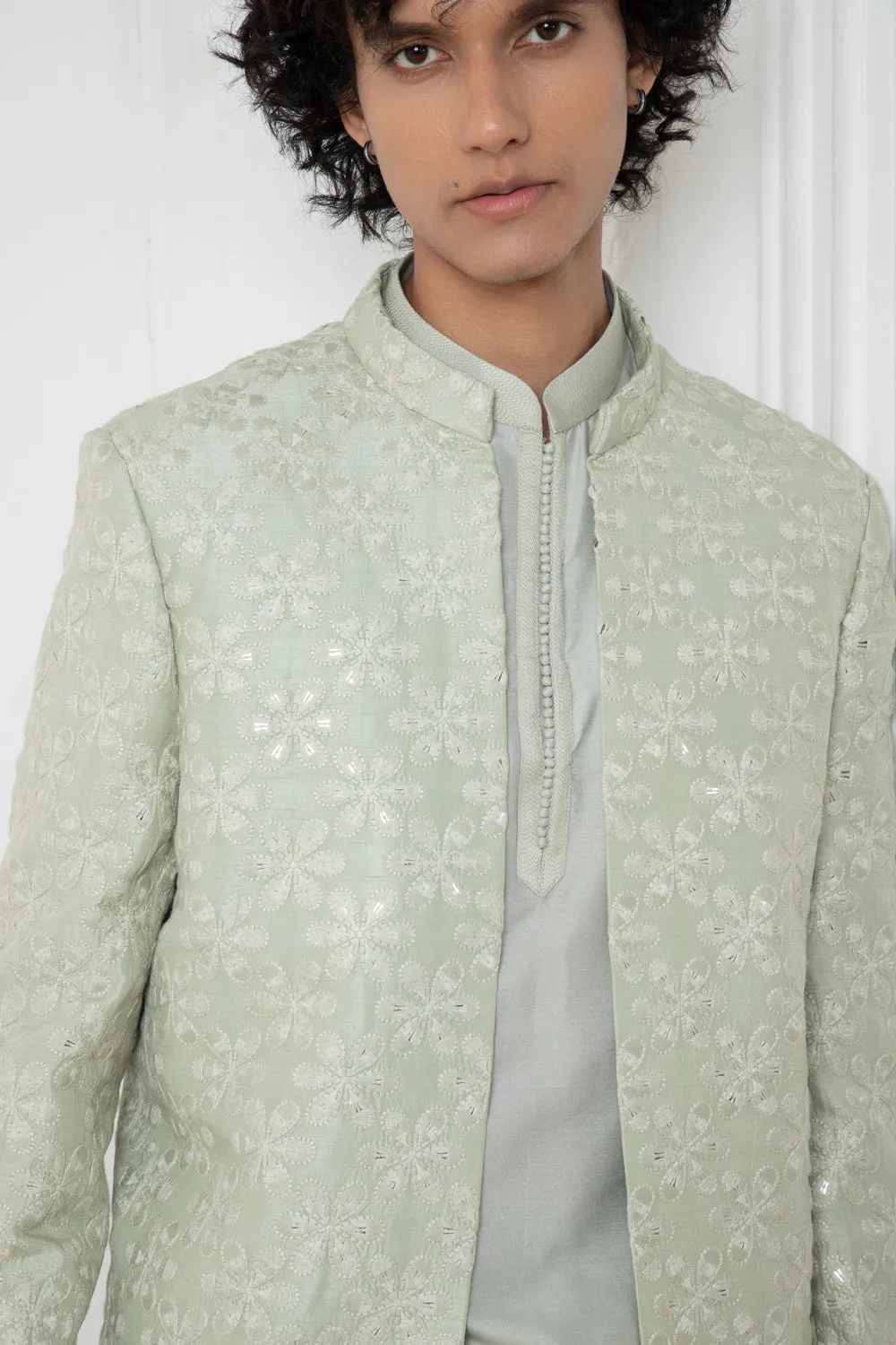 Aqua Coat With Kurta Set