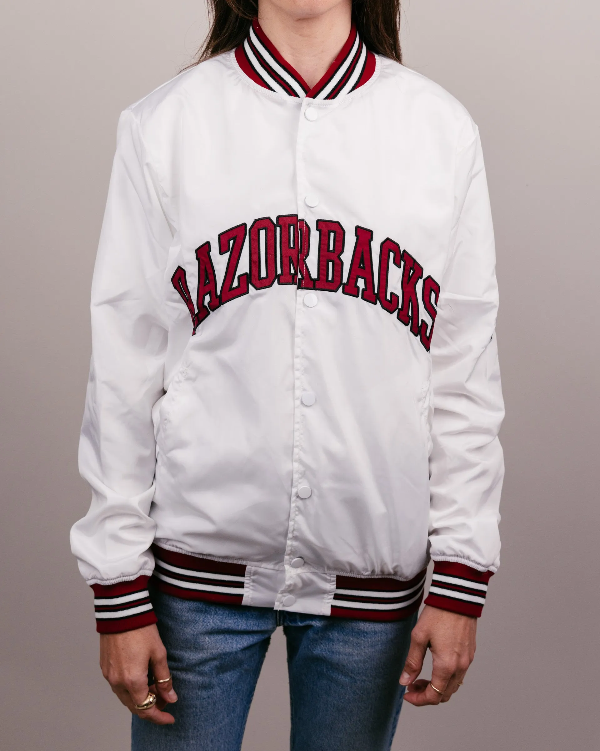 Arkansas Razorbacks Arch White Varsity Jacket