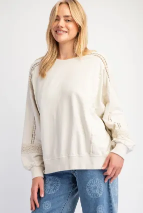 Ava Lace Trim Pullover - Ecru