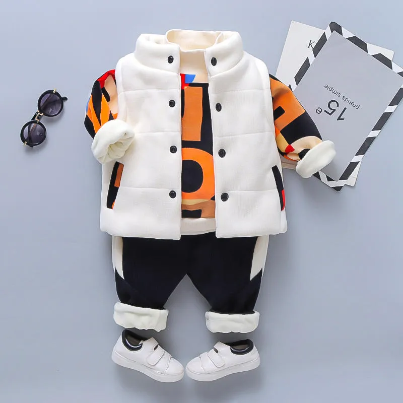 Baby Plush Thickened Sweater 3-piece Set