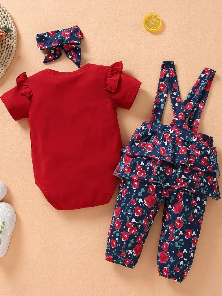 Baby Precious Petal Overall Short Sleeve Romper Pullover Set