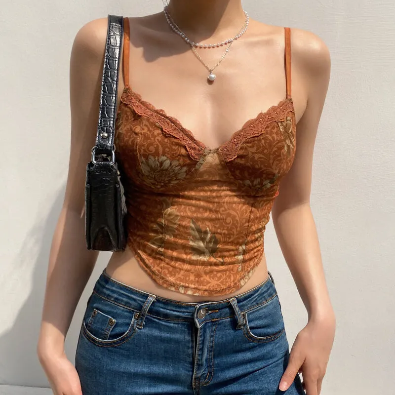 benpaolv Bust Shaped Floral Camisole Crop Top