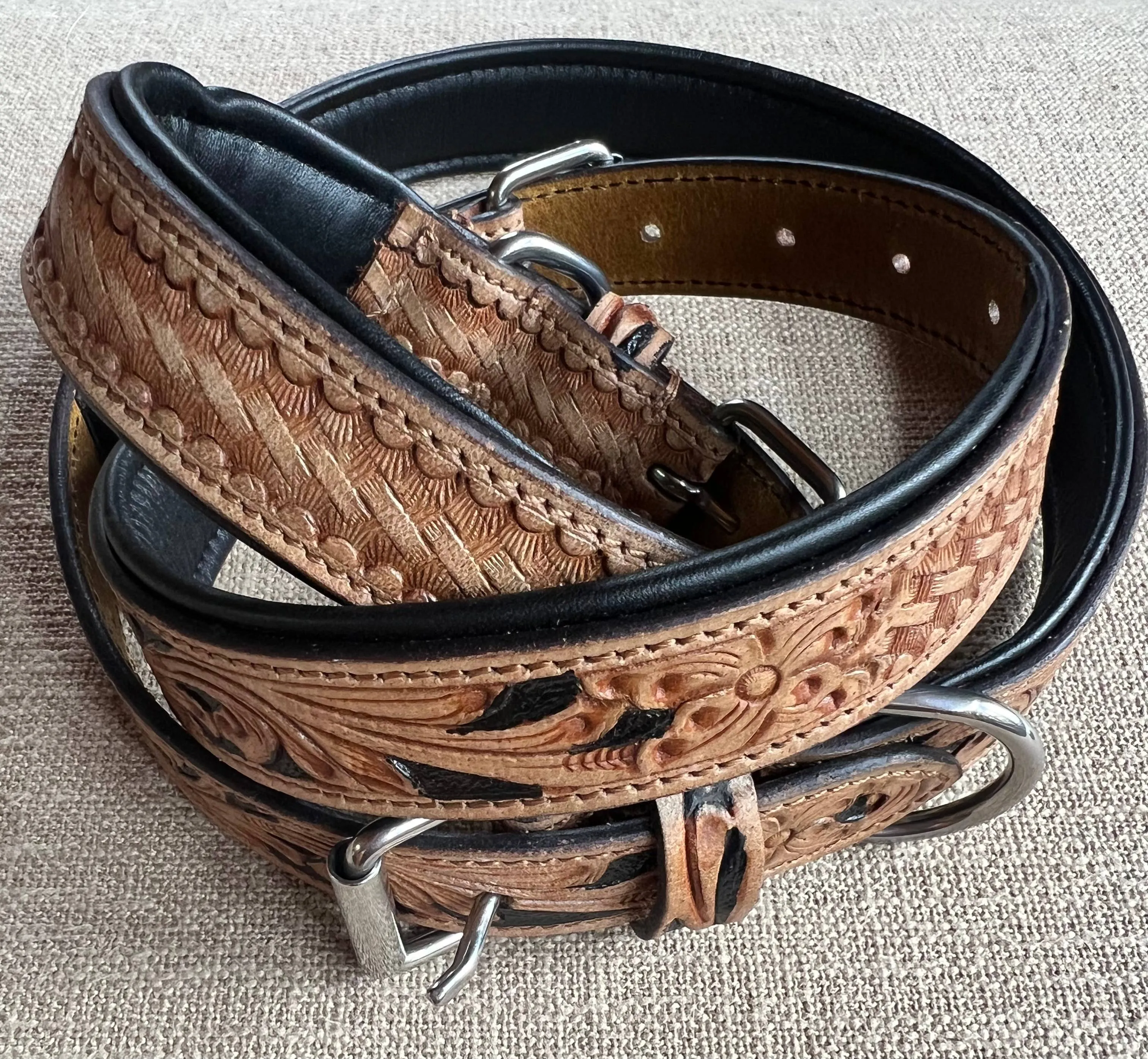 BISBEE Tooled Leather Basket stamp western dog collar