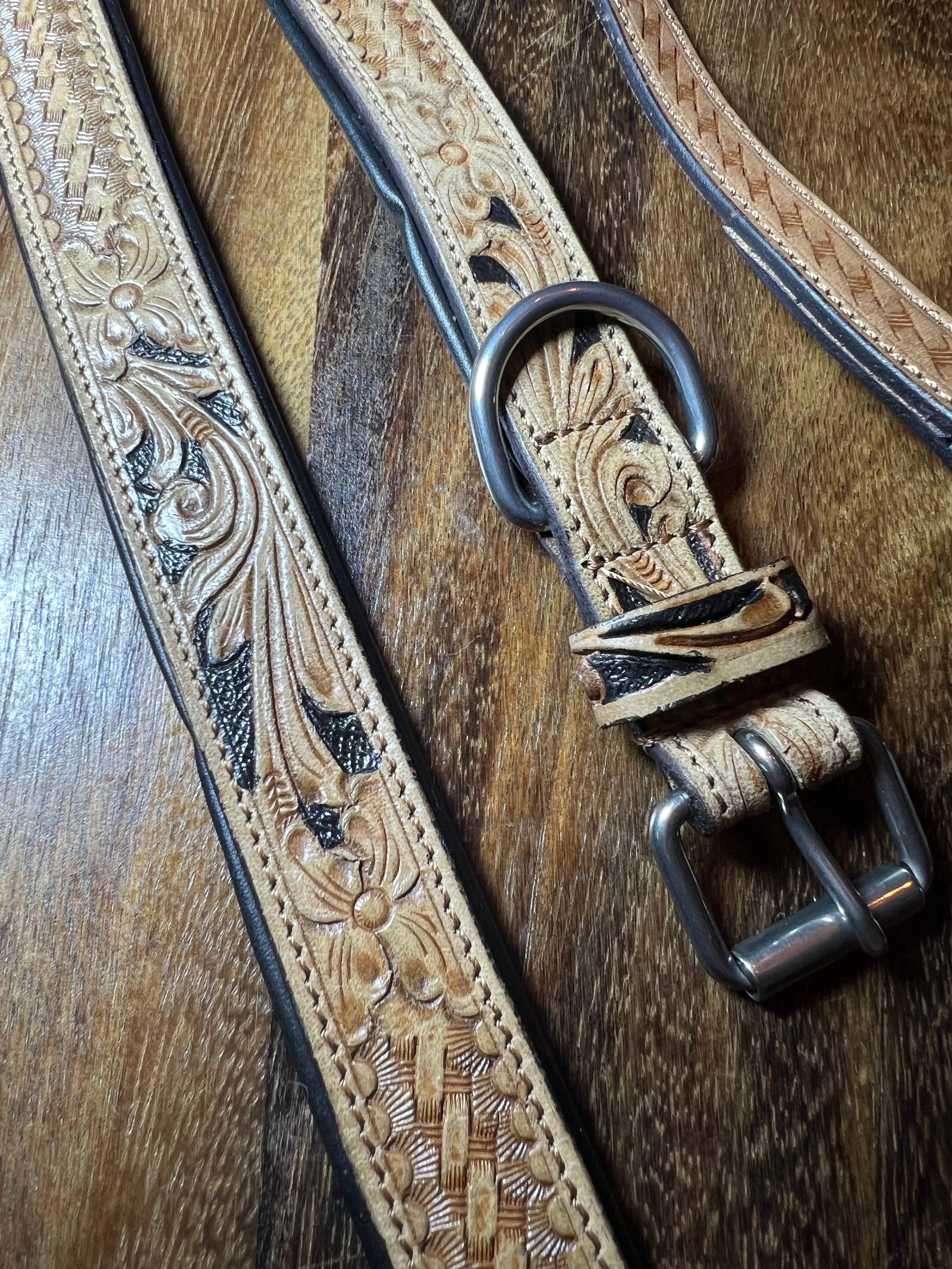 BISBEE Tooled Leather Basket stamp western dog collar