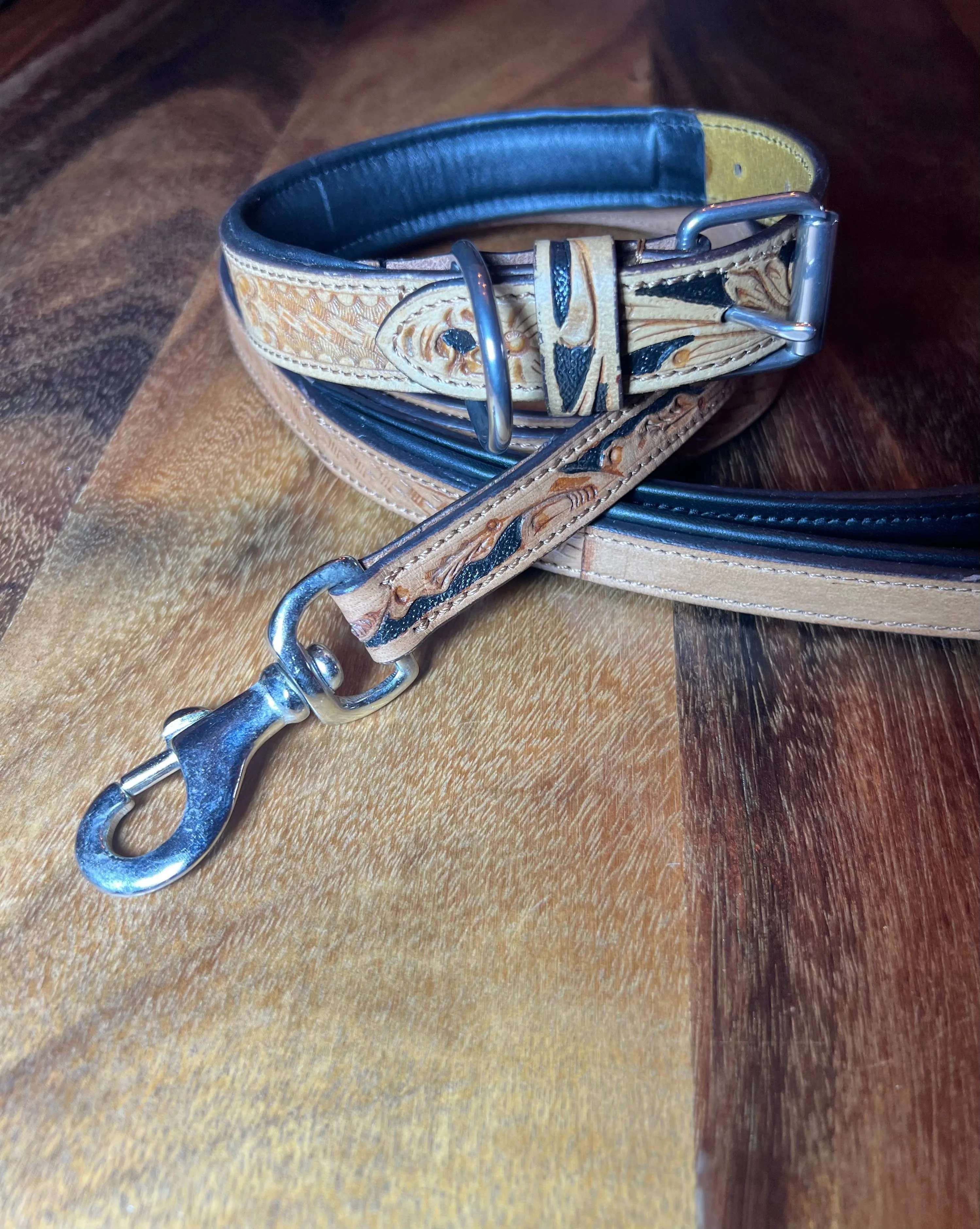 BISBEE Tooled Leather Basket stamp western dog collar