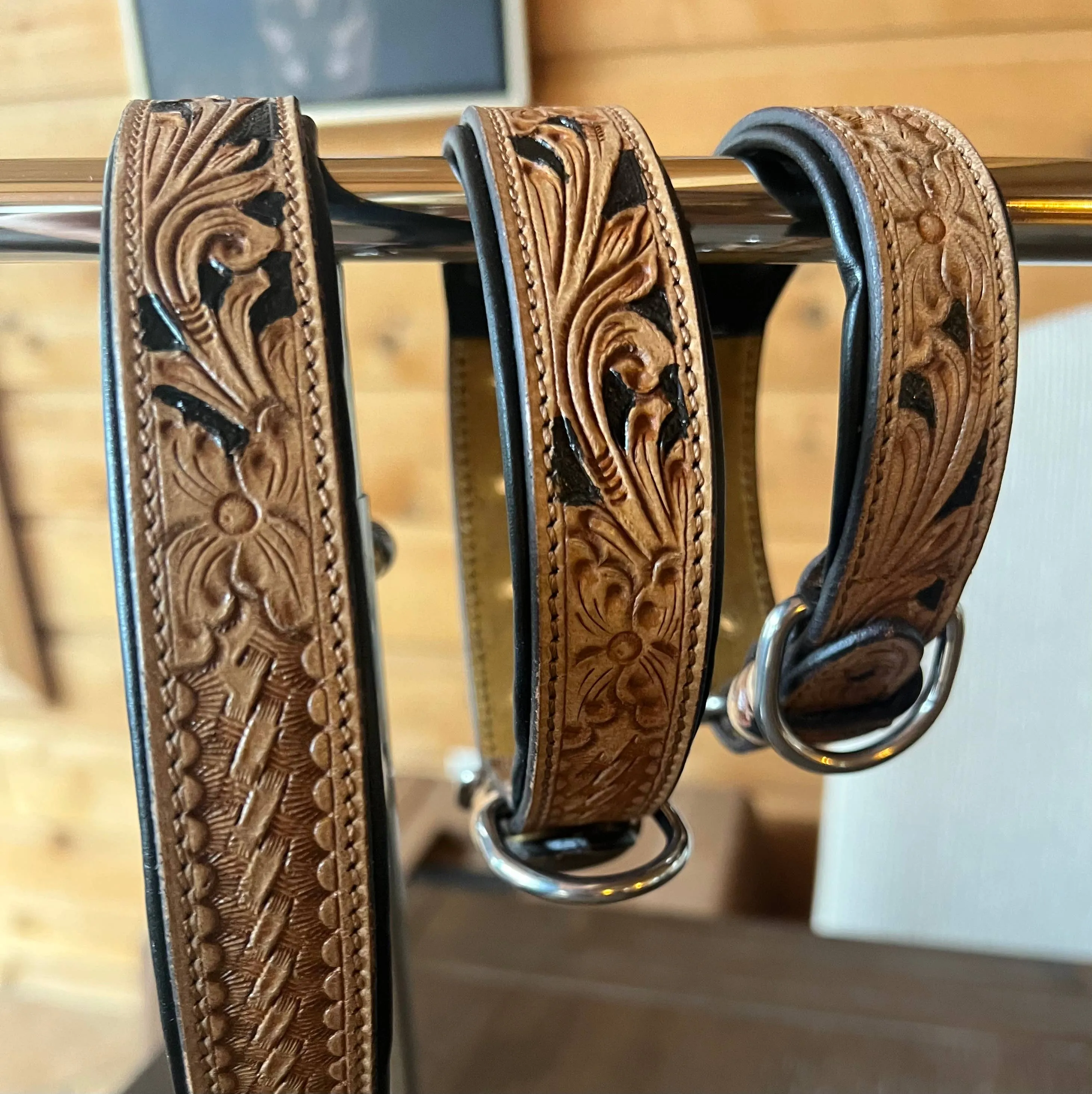 BISBEE Tooled Leather Basket stamp western dog collar