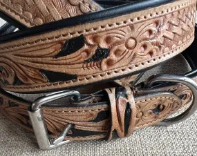 BISBEE Tooled Leather Basket stamp western dog collar