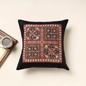 Black - Kutch Pakko Hand Embroidery Silk Cushion Cover (16 x 16 in)