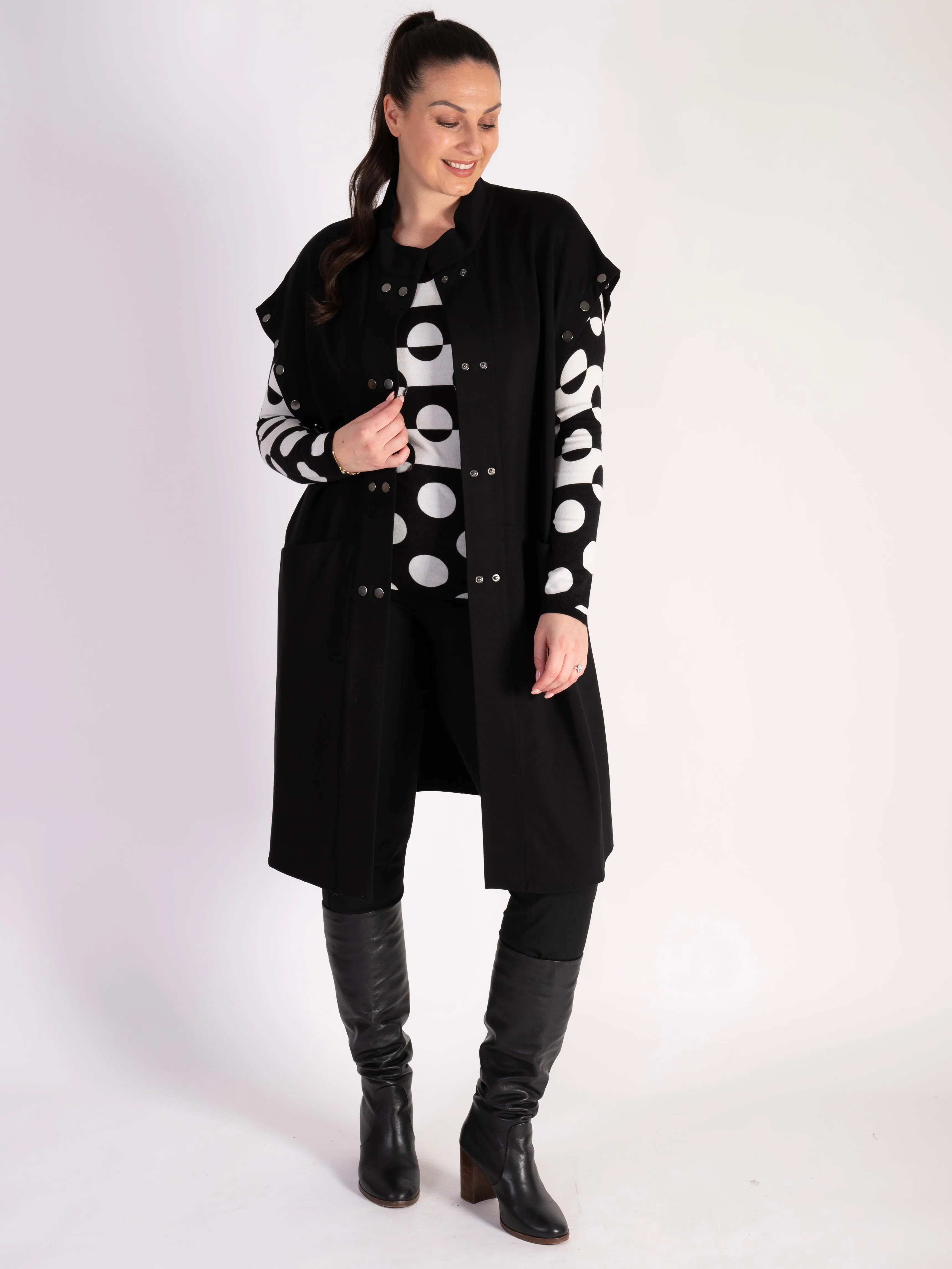 Black Long Jacket with Removable Sleeves