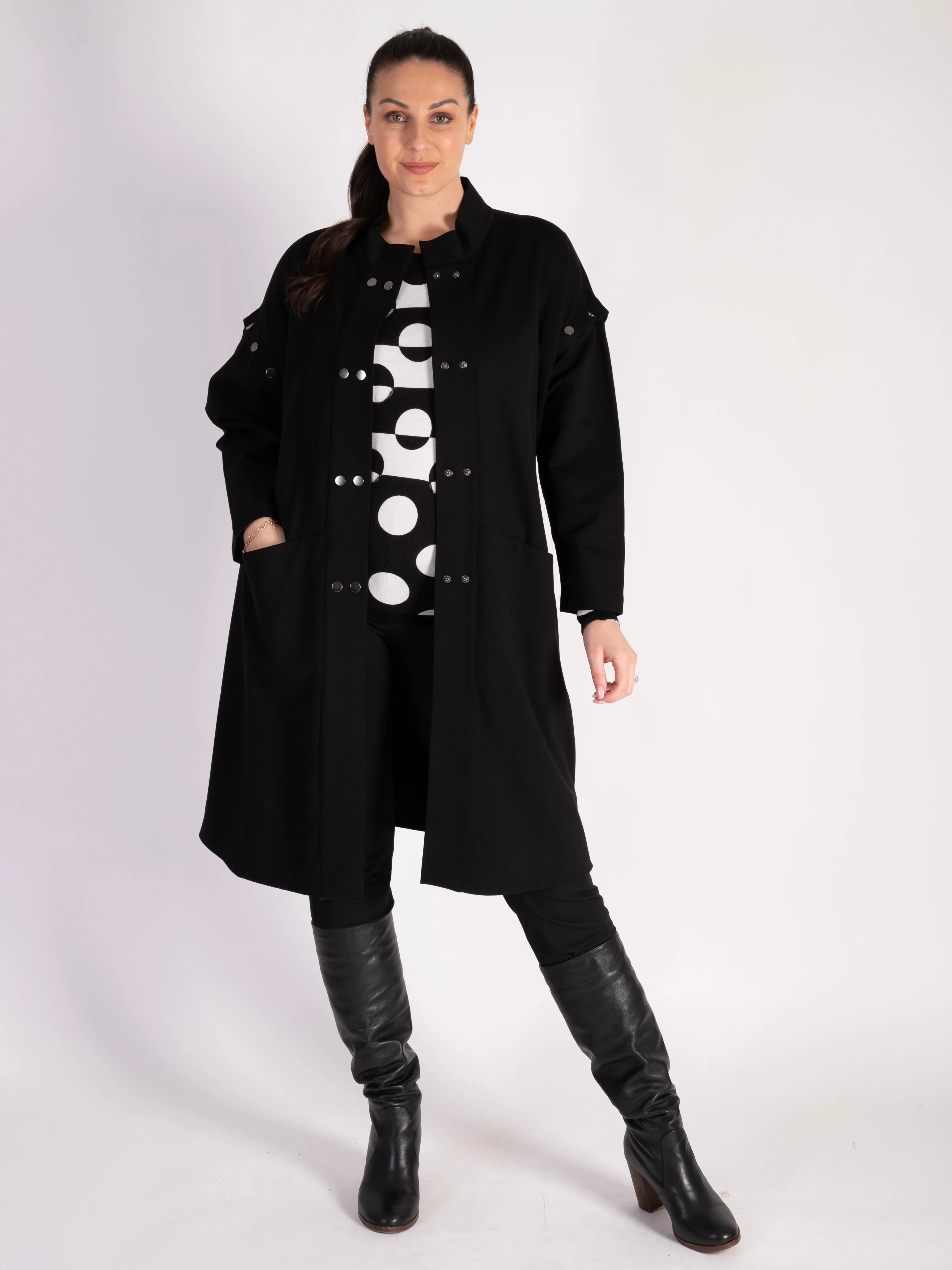 Black Long Jacket with Removable Sleeves