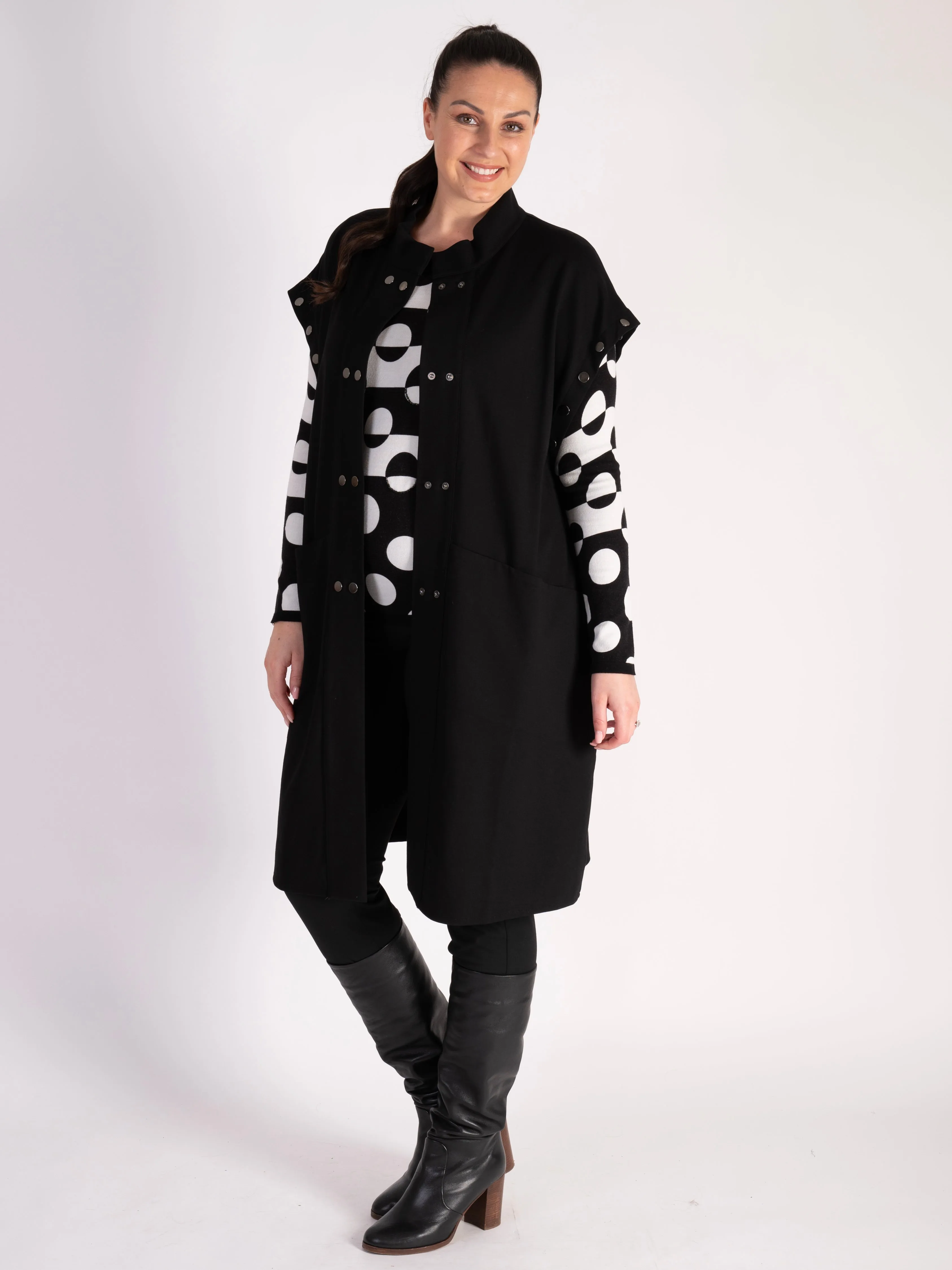 Black Long Jacket with Removable Sleeves