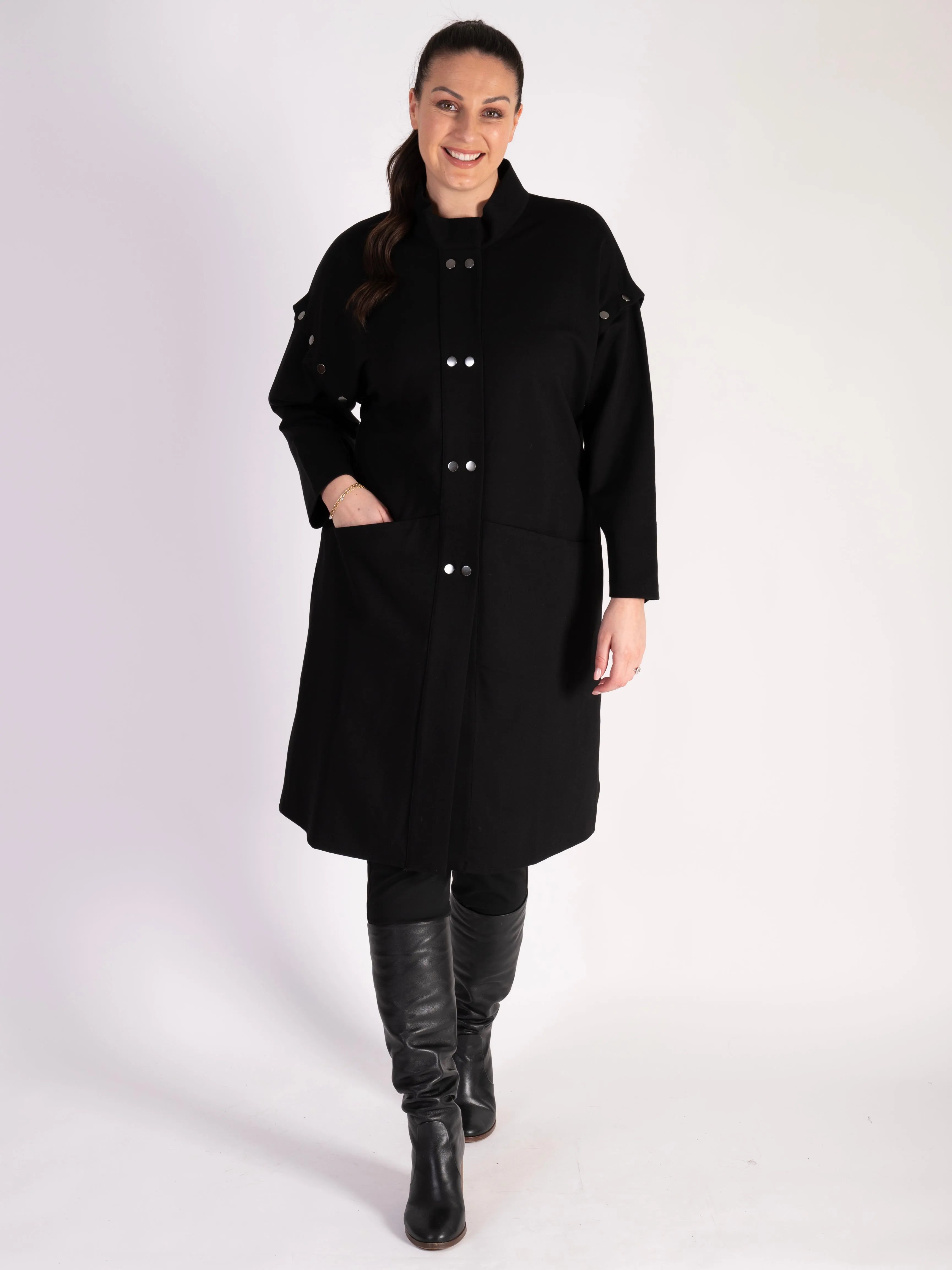 Black Long Jacket with Removable Sleeves