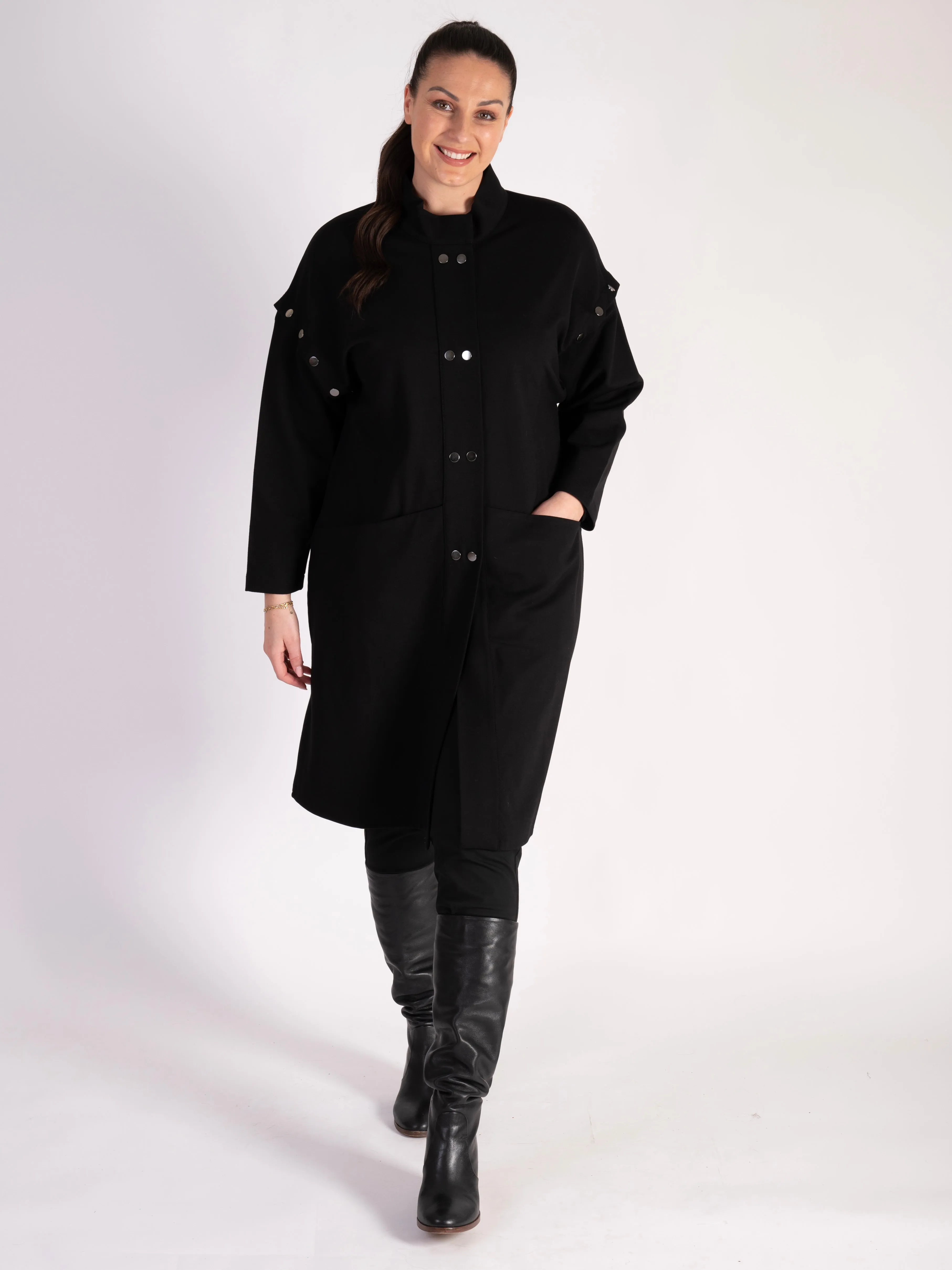 Black Long Jacket with Removable Sleeves