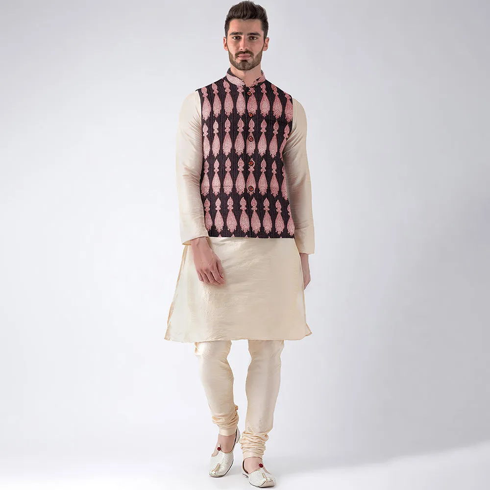 Black - Men Nehru Jacket in Bagh Block Printing