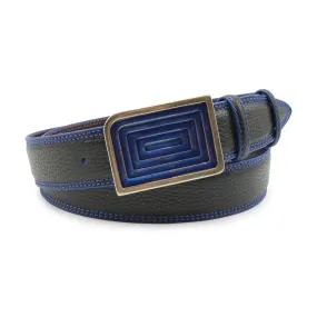 Black/Royal Tumbled Enamel Maze Belt