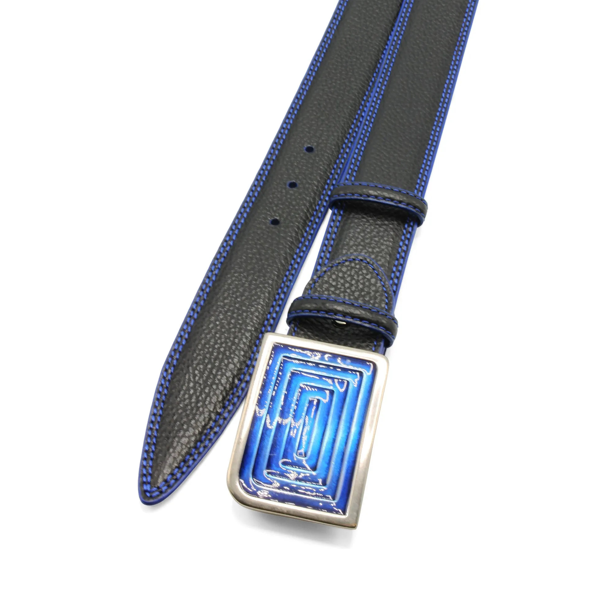 Black/Royal Tumbled Enamel Maze Belt