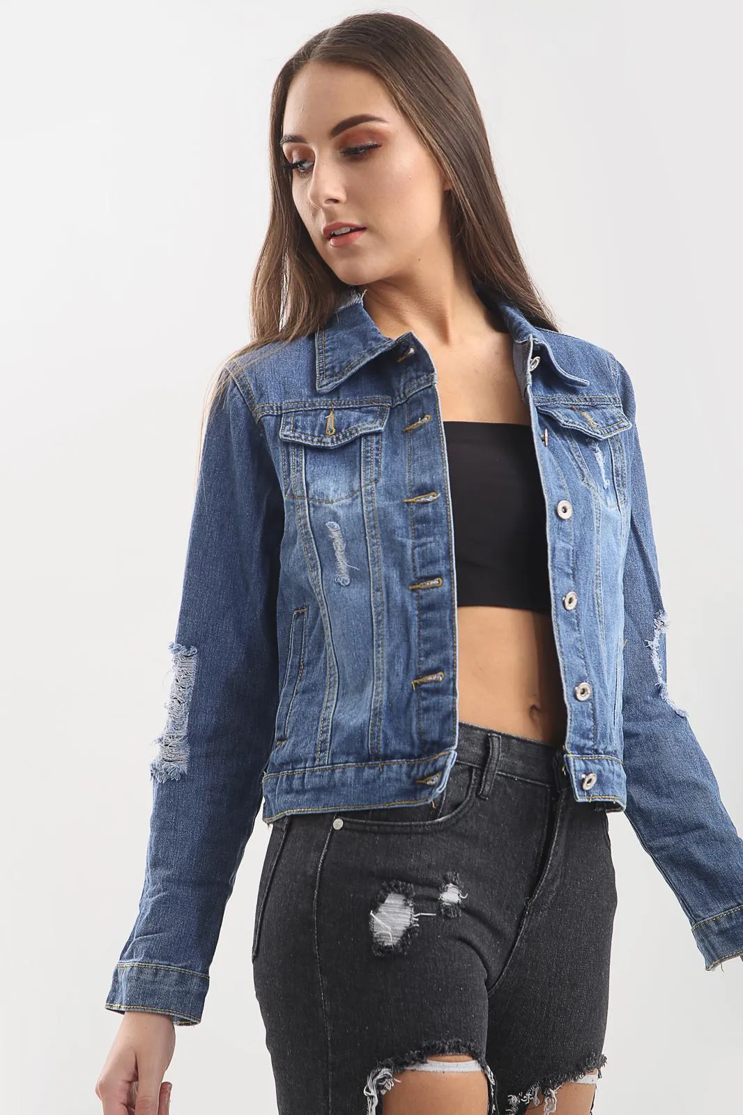 Blue Distressed Denim Jacket