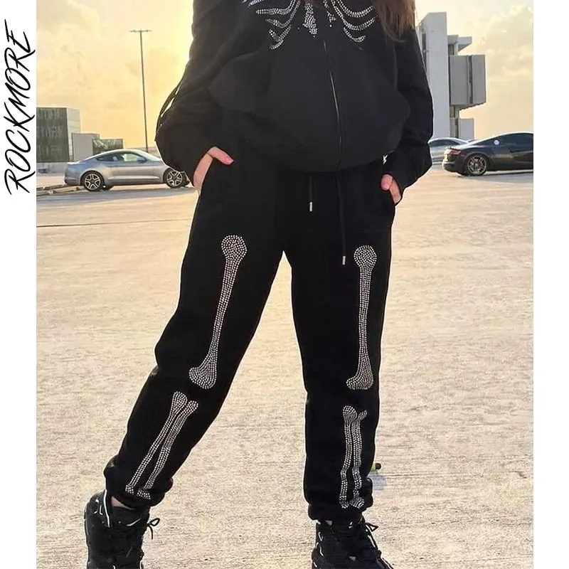 Bone Rhinestone Women Sweatpants and Jacket