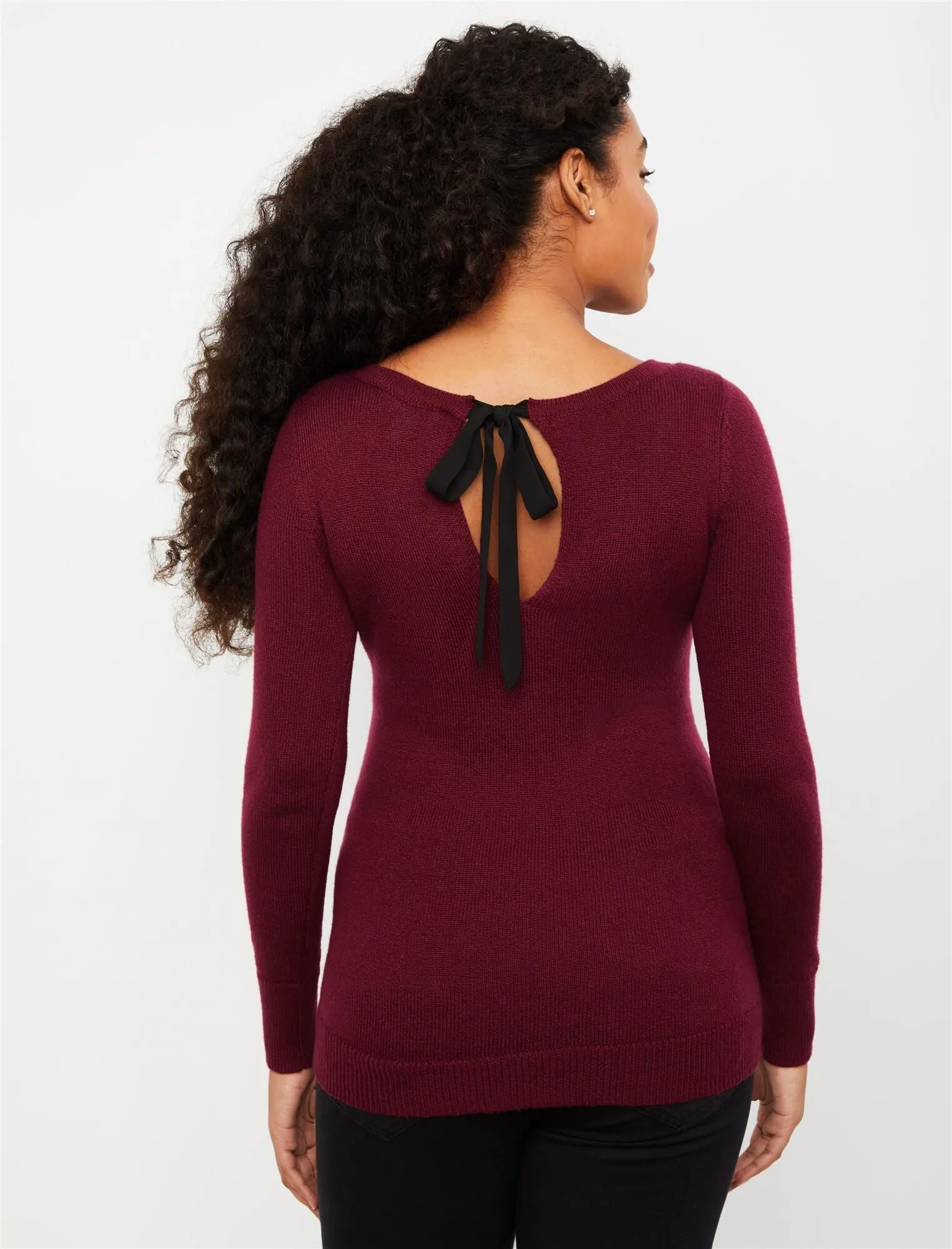 Bow Detail Maternity Sweater in Burgandy