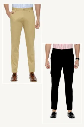 Bronx Chinos - Sandal and Navy Blue  Pack of 2 Trousers For Men | Ariser