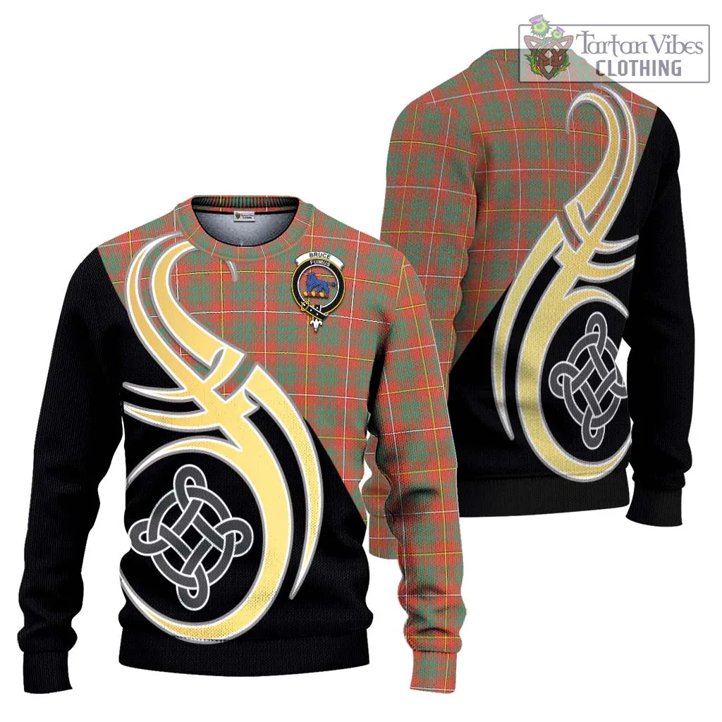 Bruce Ancient Tartan Ugly Sweater with Family Crest and Celtic Symbol Style