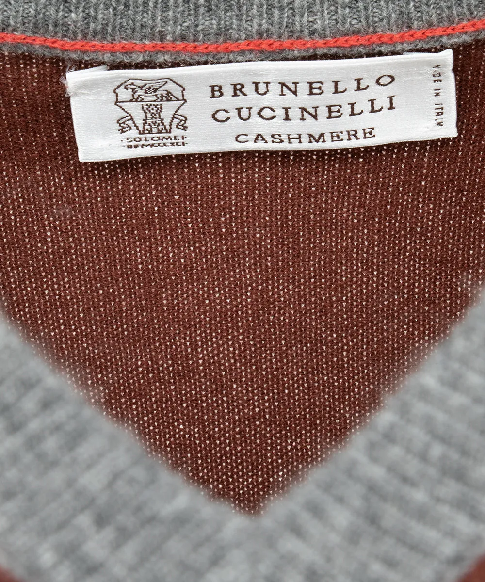 Brunello Cucinelli Classic V-Neck Cashmere Sweater in Burgundy