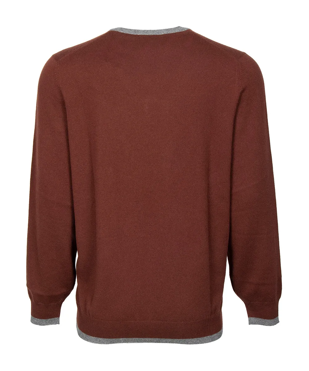 Brunello Cucinelli Classic V-Neck Cashmere Sweater in Burgundy