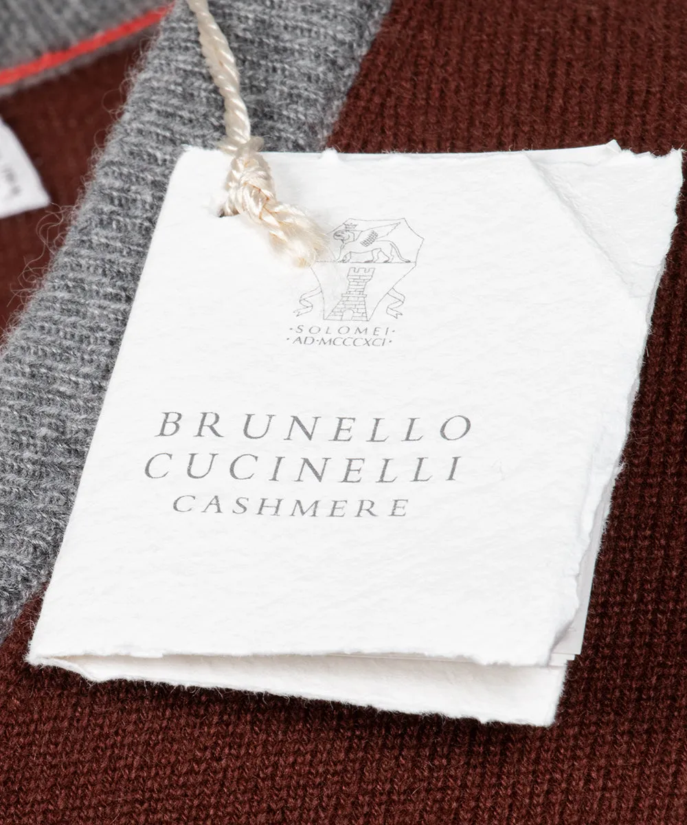 Brunello Cucinelli Classic V-Neck Cashmere Sweater in Burgundy