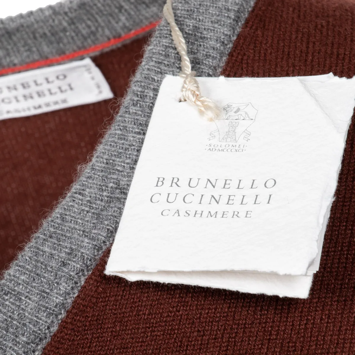 Brunello Cucinelli Classic V-Neck Cashmere Sweater in Burgundy