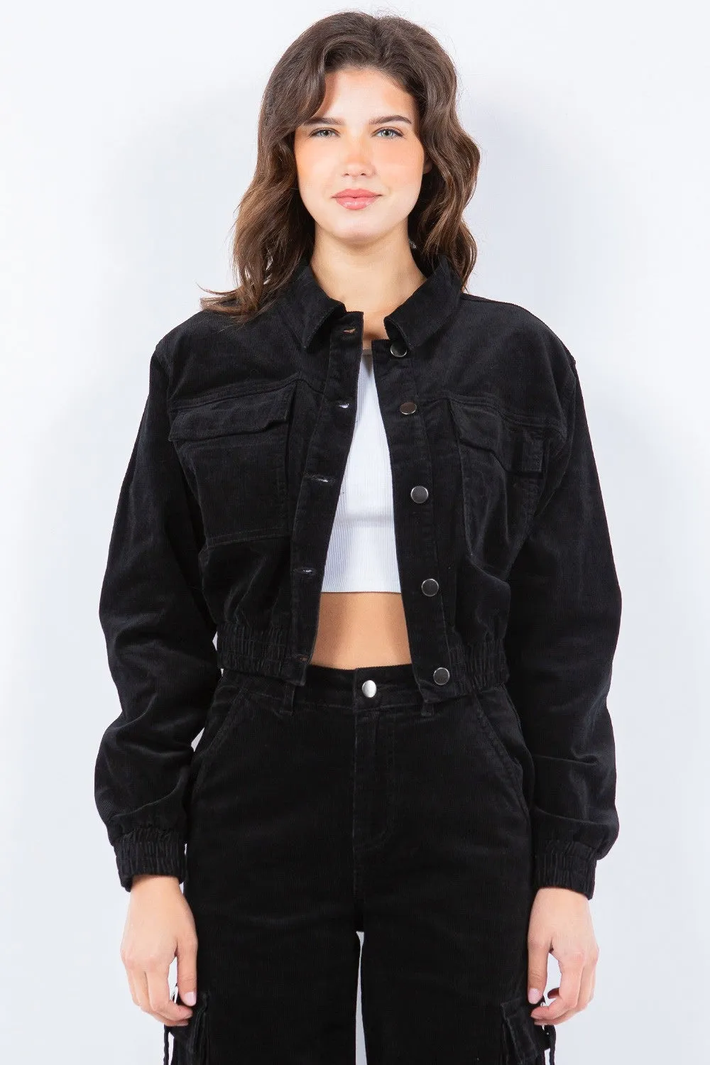 Button Up Cropped Corduroy Jackets