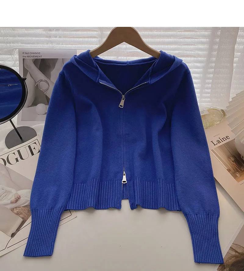 Cardigan knitted coat Long Sleeve hooded top  6658