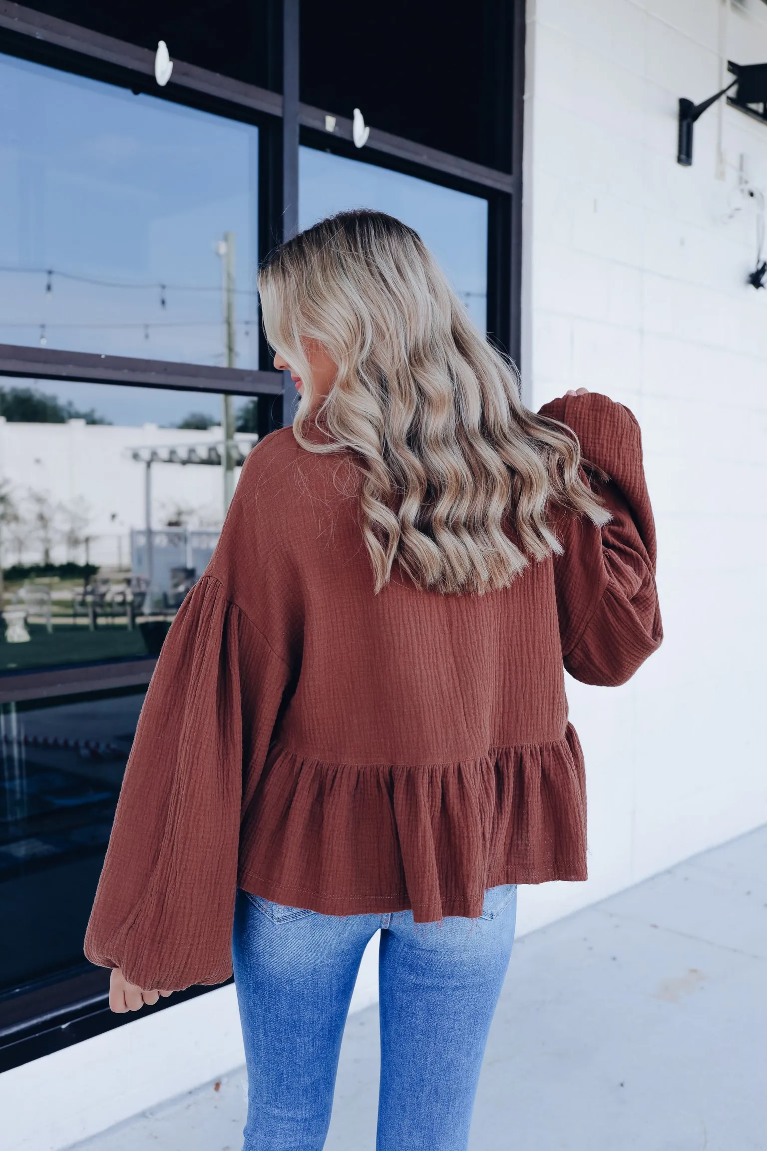 Care Free Peplum Shacket - Brown