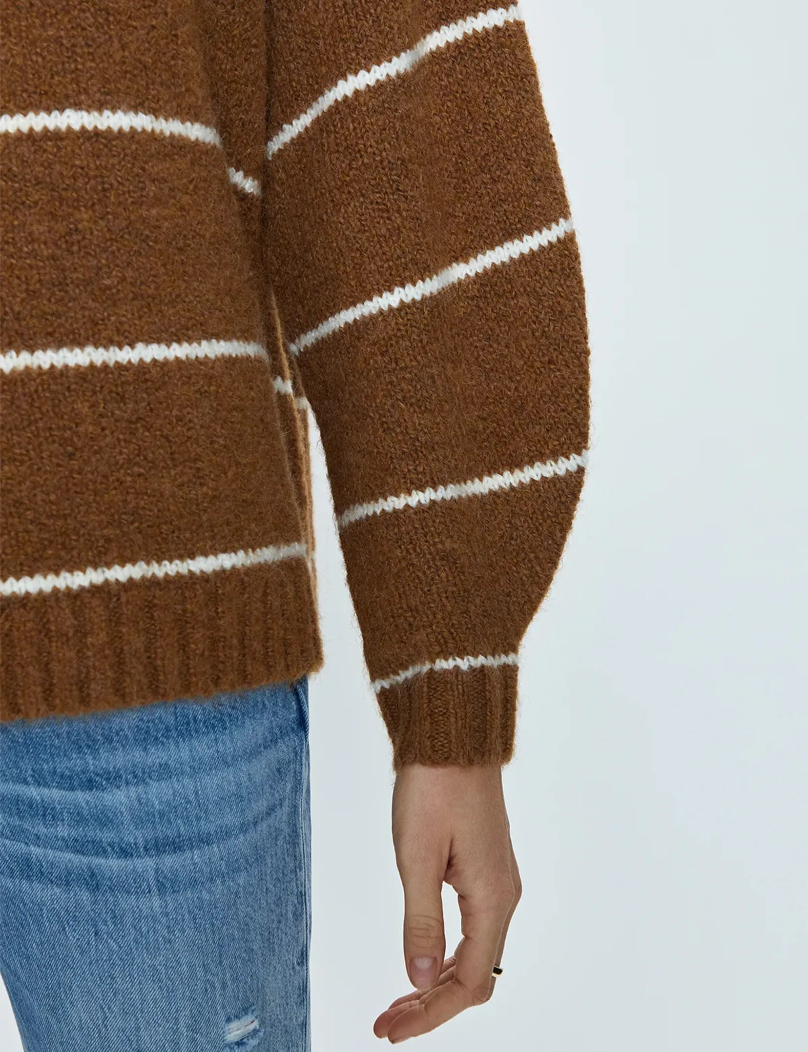 Carlen Mock Neck Sweater, Caramel/White Stripe