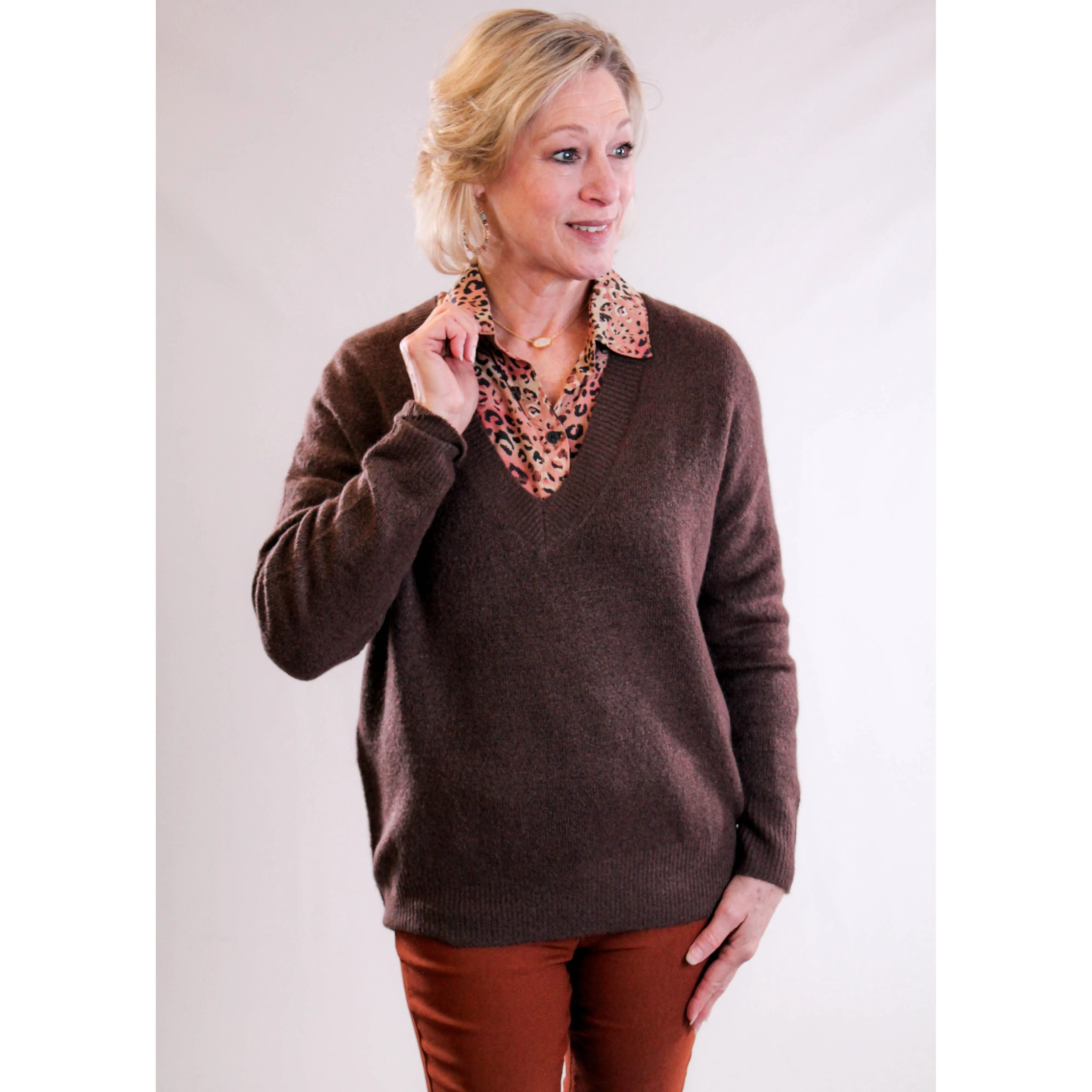 Casa Cabana Leopard Print Top with Long Sleeves