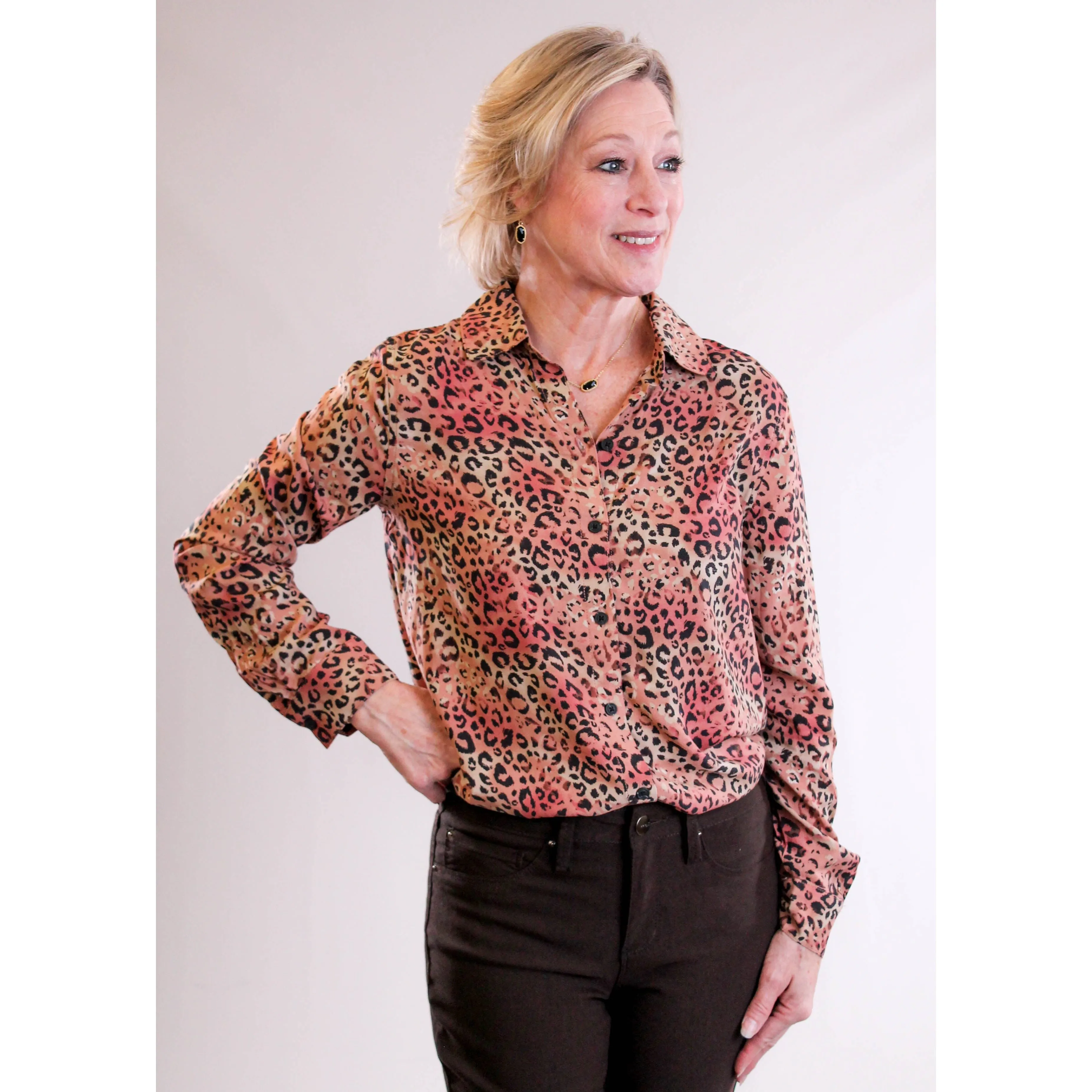 Casa Cabana Leopard Print Top with Long Sleeves