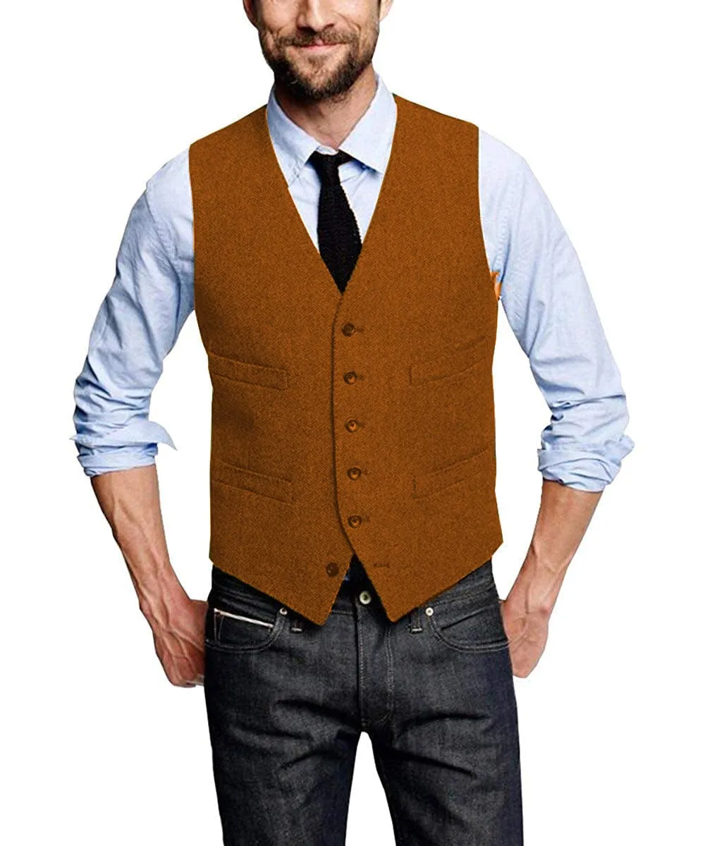 Casual Mens Leisure Tweed Herringbone V Neck Waistcoat