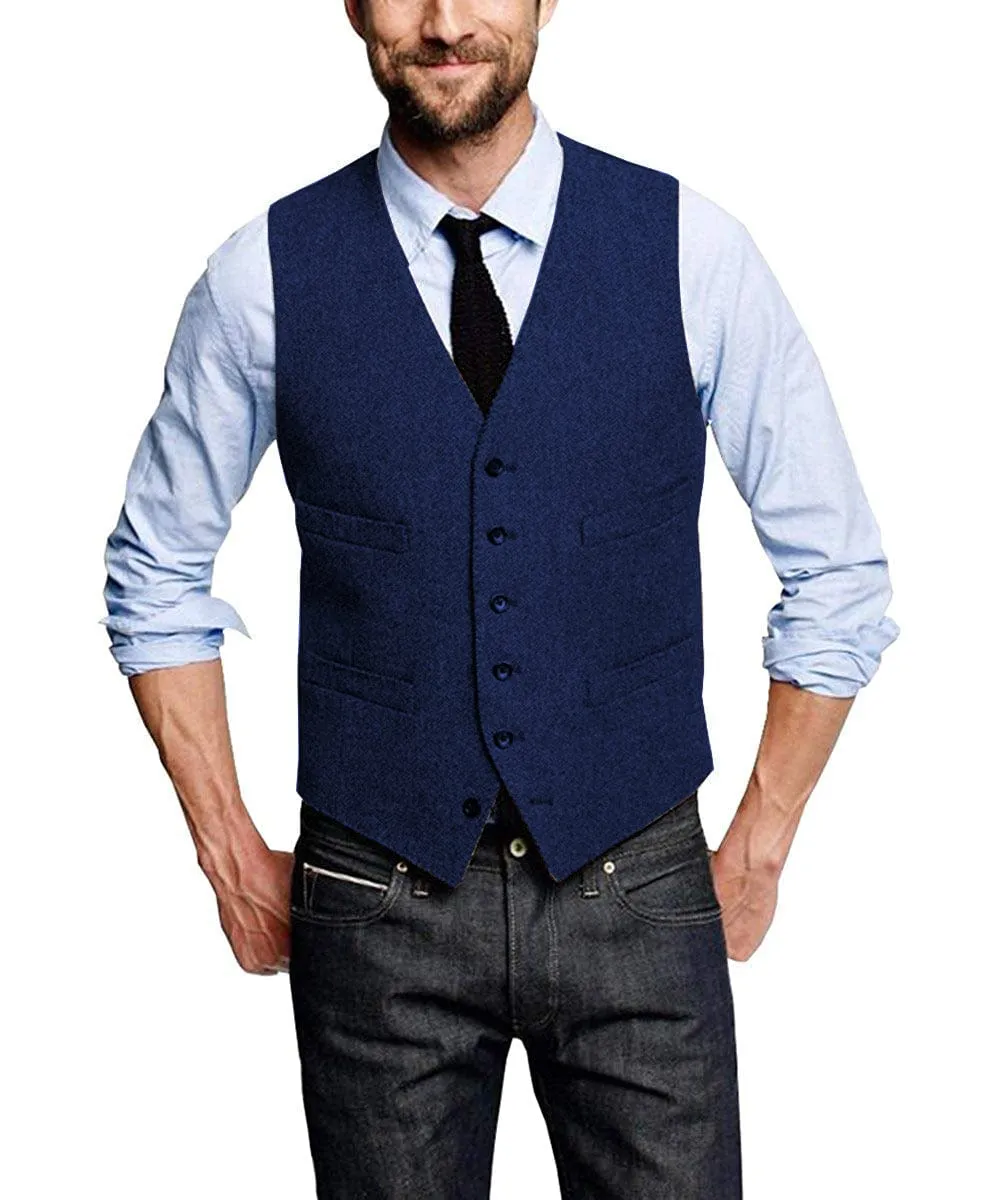 Casual Mens Leisure Tweed Herringbone V Neck Waistcoat