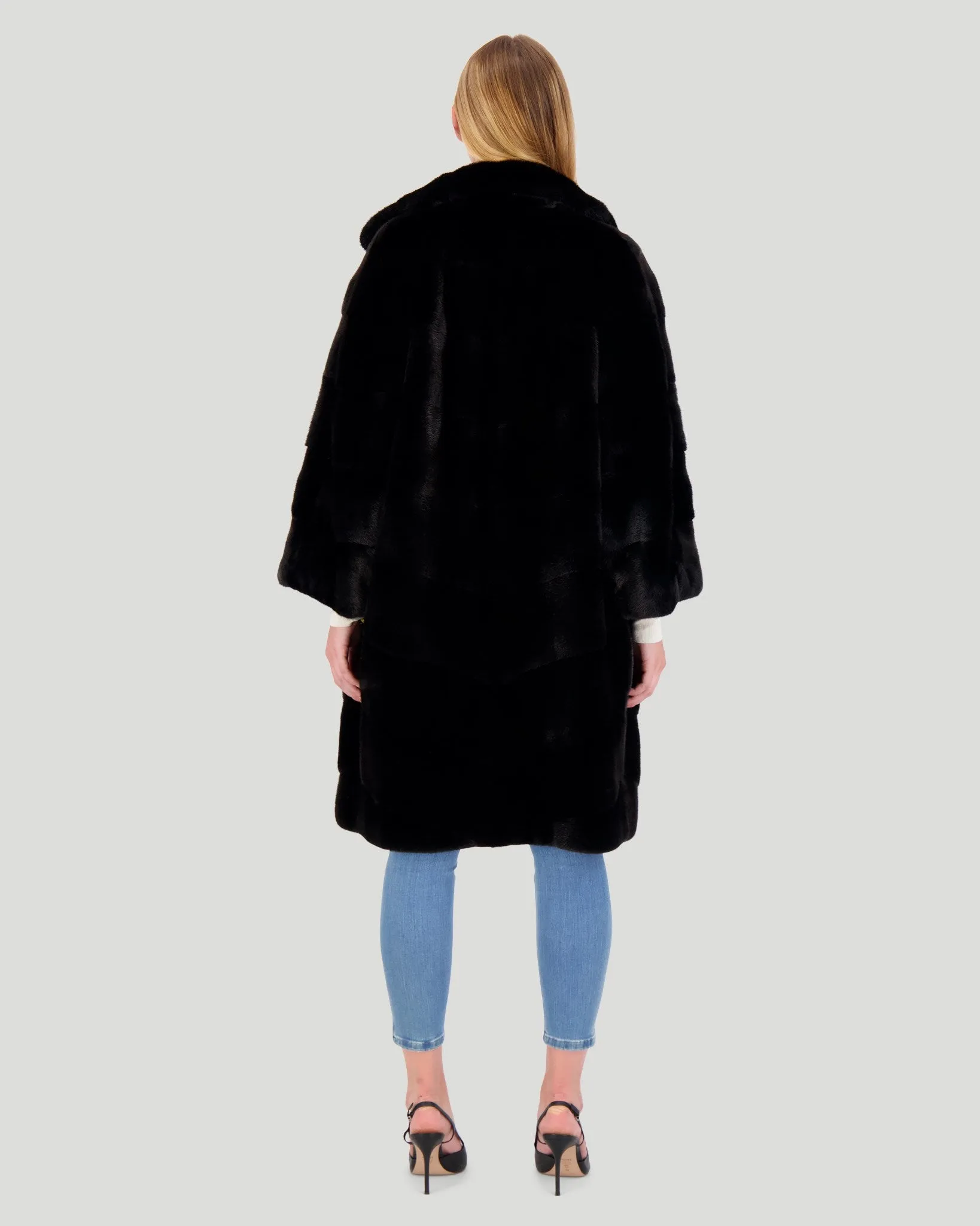 Chevron Mink Short Coat, Notch Collar