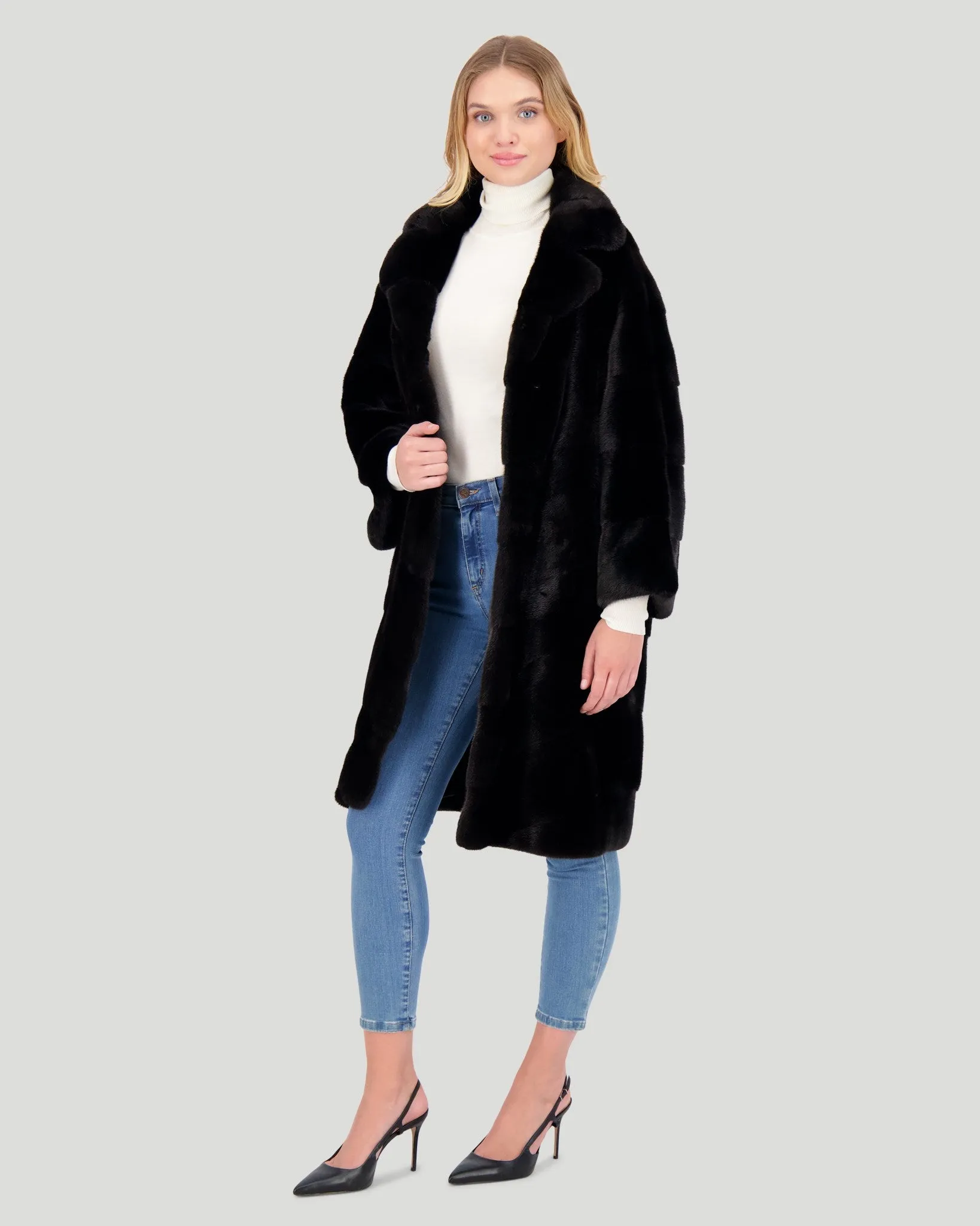 Chevron Mink Short Coat, Notch Collar