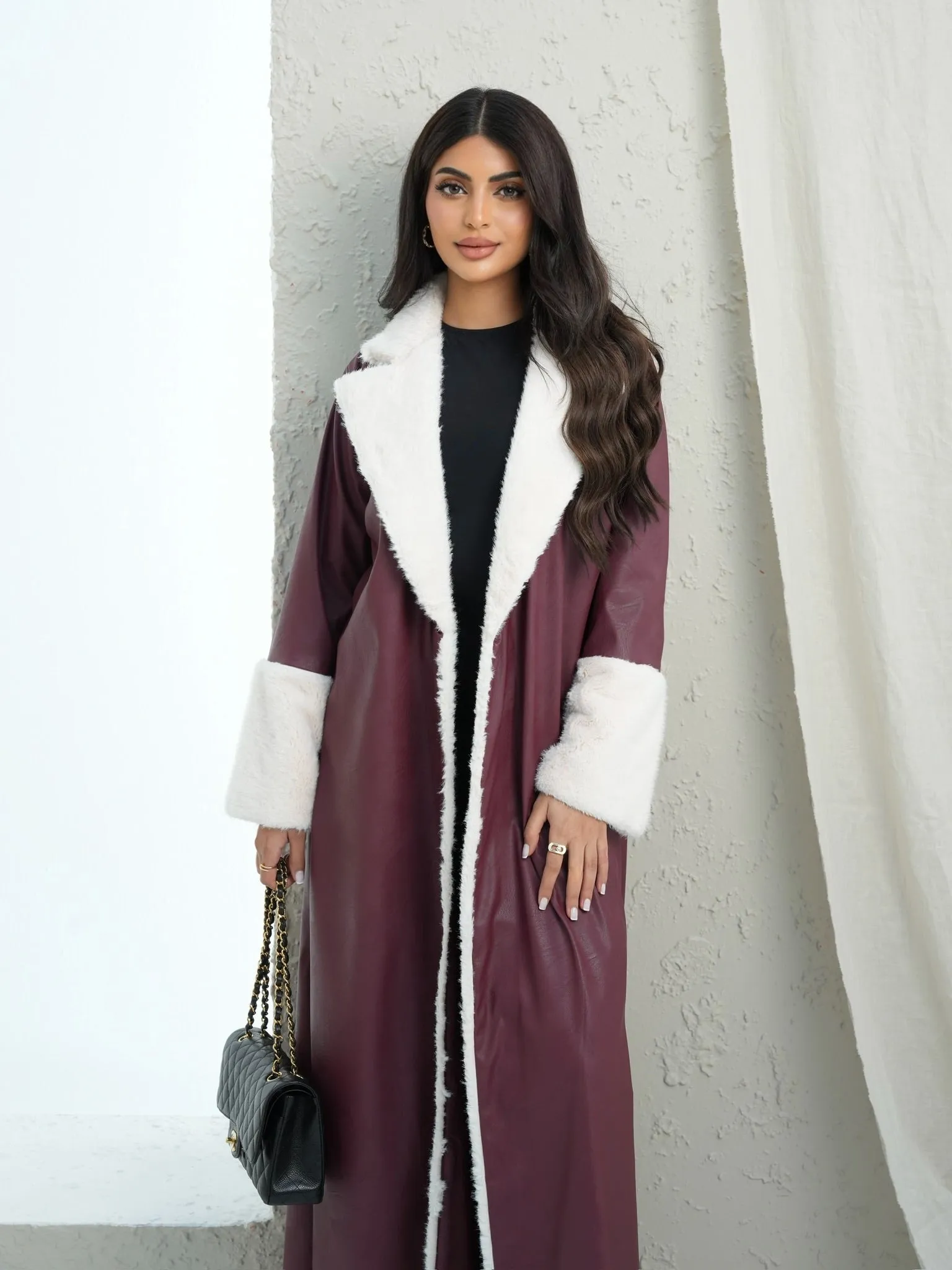 CLASSIC BURGUNDY LEATHER ABAYA #527