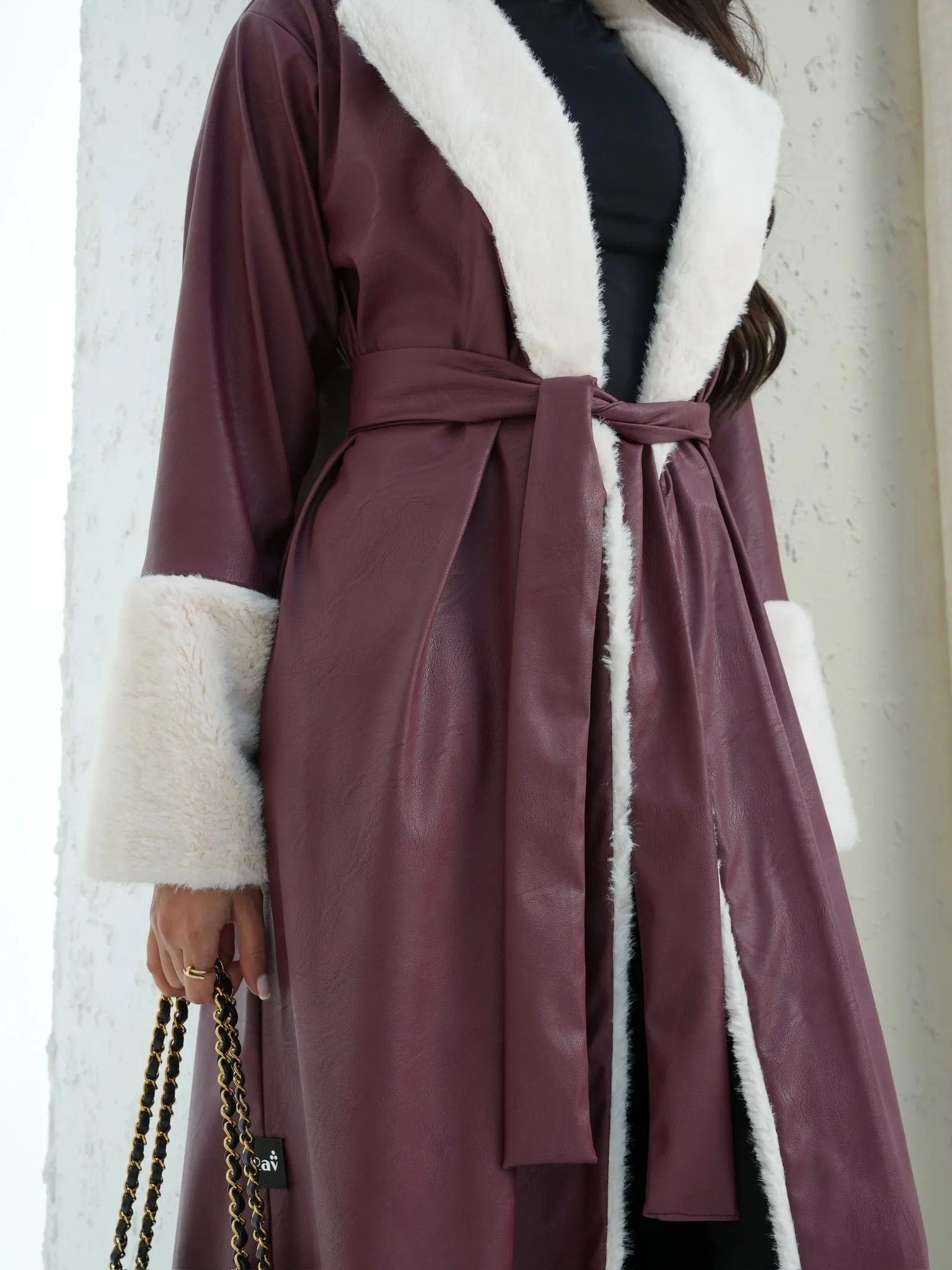 CLASSIC BURGUNDY LEATHER ABAYA #527